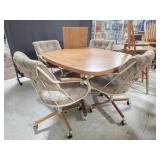 Vintage Retro Cal-Style Table & 4 Rolling Chairs