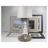 Asian Silk Embroidery Art, Lamp, Lake Decor