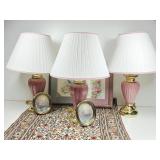 2 Watercolors, 3 Table Lamps, Woven Rug