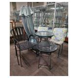 Metal Patio Tables & Chairs, 2 Patio Umbrellas