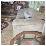 Dual Recline Faux Leather Sofa, Tan Sofa