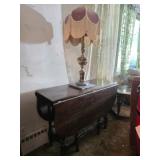 Drop-Down Gate Leg Table, Brass Lamp