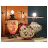 3 Lamp Bases, 1 Handpainted Glass Shade