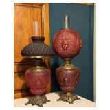 Antique Gone with the Wind Cherub Oil Lamps