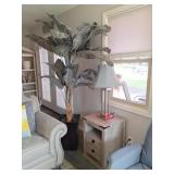 2 Matching End Tables, 2 Table Lamps, Faux Plants