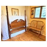 Full Size Bed, Wood Bench, Crewelwork