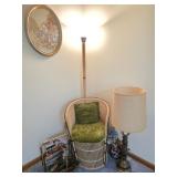 Wicker Peacock Chair, Lamps, Decor