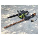 Poulan Gas Chain Saw, Worx Electric Hedge Trimmer