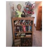 Oak Bookcase, Figurines, Mirror Shelf