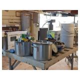 Canning Supplies, Metal Shelving, Wood Cabinets