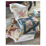 Vintage Quilt Tops, Table Linens, Picnic Basket
