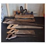 4 Hand Saws, Miter Box