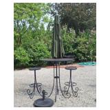 Pub Height Metal Patio Table w/ Umbrella & Stools