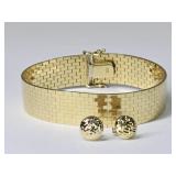 33.1 Grams 14K Gold Wide Bracelet & Earrings