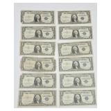 (12) $1 Silver Certificates: 1957 & 1935