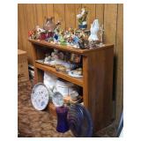 Wood Bookcase, Murano Fish, Bird Figurines, Plates