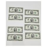 (8) $2 Bills: 3 Groups of Consecutive, 1976