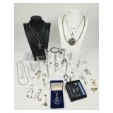 11.1 OZT Sterling Silver Jewelry: Opal, Diamonds