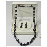 Black Freshwater Pearl Necklace & Earrings