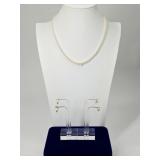 Cultured Pearl Necklace & Diamond & Pearl Earrings
