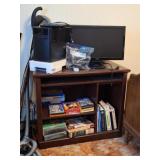 Computer Stand, 2 ASUS Monitors, Books