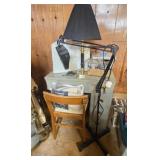 White Sewing Machine in Cabinet, Sewing Materials