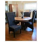 Quarter-Sawn Oak Pedestal Table, 4 Wicker Chairs