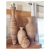 4 Natural Woven Wicker & Seagrass Vessels