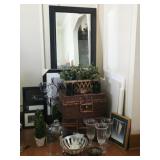 Mirror, Wrought Candle Stands, Wicker Trunks