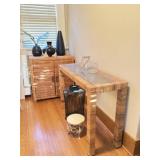 Rattan Console Table, Wicker Cabinet, Vases