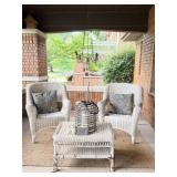 Copper Boiler, Wicker Chairs, Wrought Chandelier