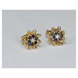 1.41 Grams 14K Gold, Sapphire & Diamond Earrings