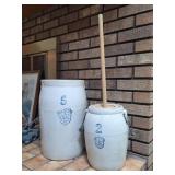 2 UHL Acorn Wares Stoneware Butter Churns