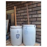 2 UHL Acorn Wares Pottery Butter Churns