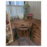 Corner Desk, Tole Desk Lamp, Chair