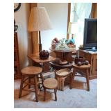 End Table, Lamp Table, Stools, Crewel Mushrooms