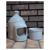 Vintage Stoneware Chicken Waterer, UHL Crock Bowl