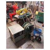 2 Metal Wheel Barrows, Hose, Hand Plow