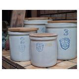 4 UHL Acorn Wares Stoneware Pottery Crocks