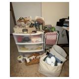 Craft Table, Fabric, Buttons, Canning Jars, Radio