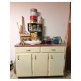 Formica Cabinet, Milk Glass Centerpiece, Canning