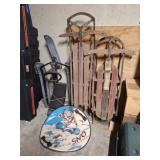 2 Vintage Wood Sleds, Noma SnoRacer, Sled Saucer