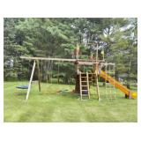 Backyard Wooden Playset with Swings & Slide
