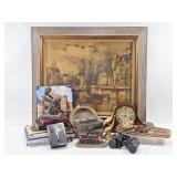 Brass Dolphin Figurine, Books, Mantel Clock