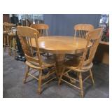 Oak Pedestal Dining Table & 4 Pressed Back Chairs