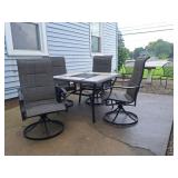 Patio Table & 4 Chairs, Bird Bath, Metal Chairs