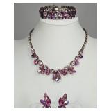 Vintage Regency Raspberry Pink 3-Piece Jewelry Set
