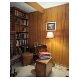 Magazine End Tables, Chair, Floor Lamp, Books