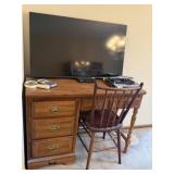 Bassett Wood Desk, Vizio 43in TV, Chair