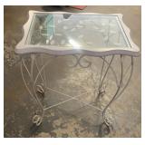 GLASS TOP PATIO SIDE TABLE-METAL FRAME